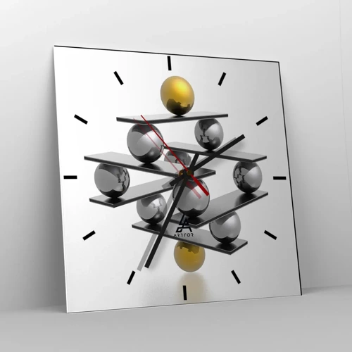 Reloj de pared - Reloj de vidrio - Balance de oro y plata - 40x40 cm