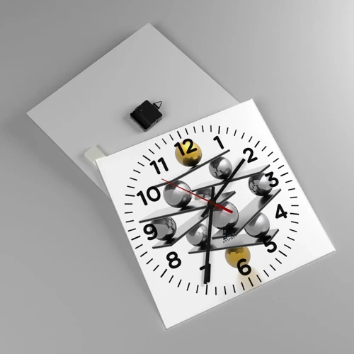 Reloj de pared - Reloj de vidrio - Balance de oro y plata - 40x40 cm