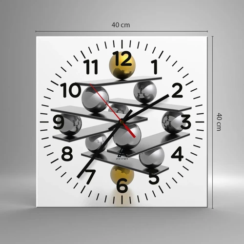 Reloj de pared - Reloj de vidrio - Balance de oro y plata - 40x40 cm