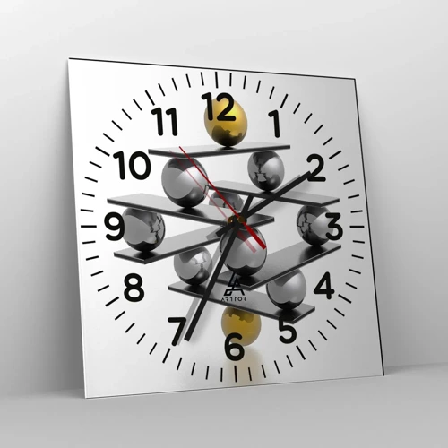 Reloj de pared - Reloj de vidrio - Balance de oro y plata - 40x40 cm