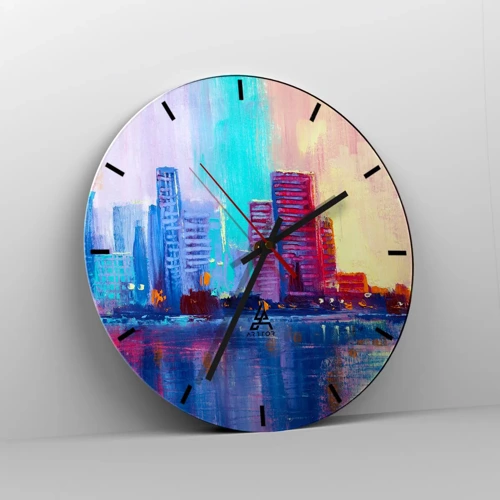 Reloj de pared - Reloj de vidrio - Bañado en color - 30x30 cm