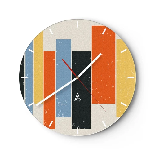 Reloj de pared - Reloj de vidrio - Barras multicolor - 30x30 cm