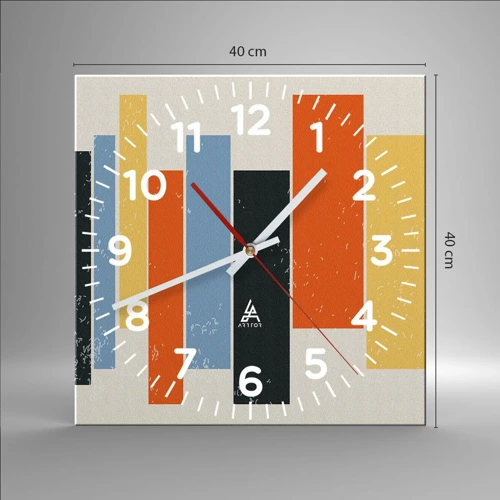 Reloj de pared - Reloj de vidrio - Barras multicolor - 40x40 cm