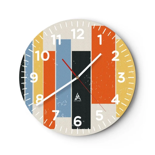 Reloj de pared - Reloj de vidrio - Barras multicolor - 40x40 cm