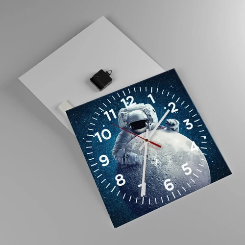 Reloj de pared - Reloj de vidrio - Bromista espacial - 40x40 cm