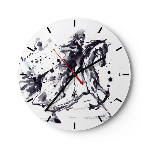 Reloj de pared - Reloj de vidrio - Caballero negro - 30x30 cm