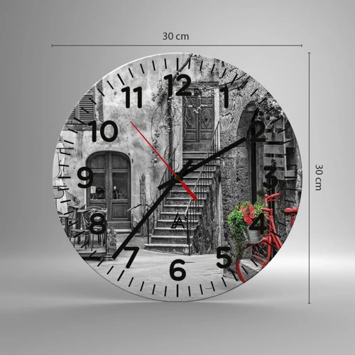 Reloj de pared - Reloj de vidrio - Callejón de la Toscana - 30x30 cm