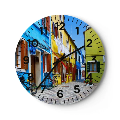 Reloj de pared - Reloj de vidrio - Callejón dulce de color pastel - 30x30 cm