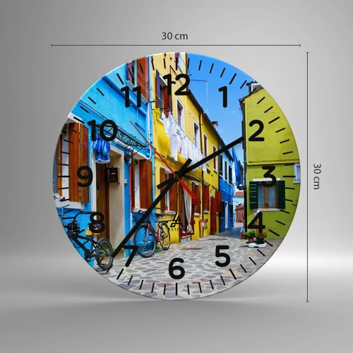 Reloj de pared - Reloj de vidrio - Callejón dulce de color pastel - 30x30 cm