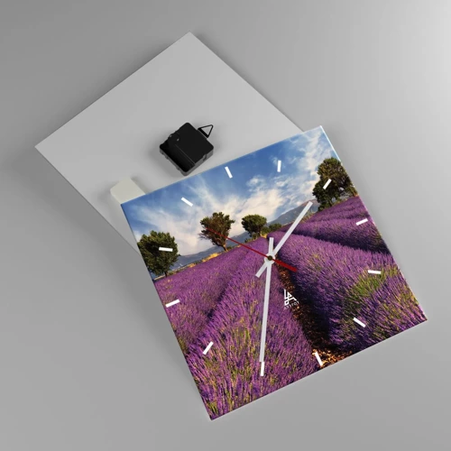 Reloj de pared - Reloj de vidrio - Campos de lavanda - 30x30 cm