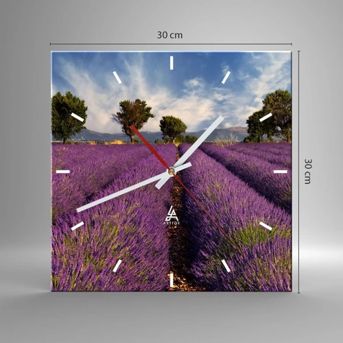 Reloj de pared - Reloj de vidrio - Campos de lavanda - 30x30 cm