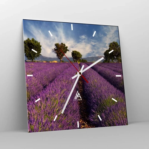 Reloj de pared - Reloj de vidrio - Campos de lavanda - 30x30 cm