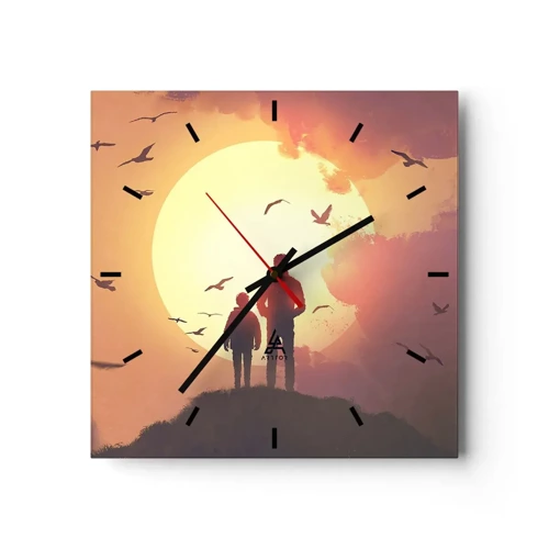 Reloj de pared - Reloj de vidrio - Cara a cara con el sol - 30x30 cm