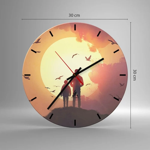 Reloj de pared - Reloj de vidrio - Cara a cara con el sol - 30x30 cm