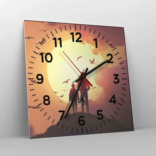 Reloj de pared - Reloj de vidrio - Cara a cara con el sol - 30x30 cm