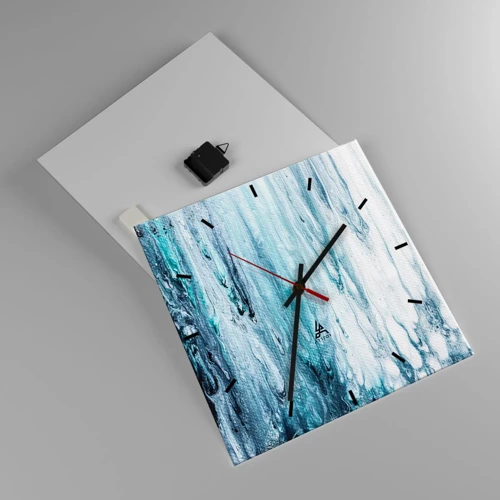 Reloj de pared - Reloj de vidrio - Carámbanos de azul - 40x40 cm