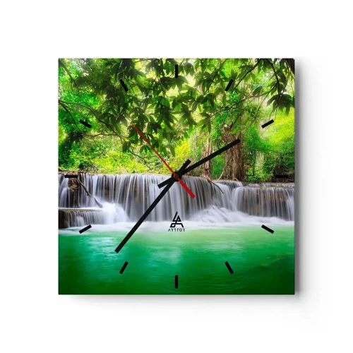 Reloj de pared - Reloj de vidrio - Cascada en verde - 30x30 cm