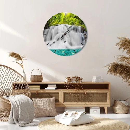 Reloj de pared - Reloj de vidrio - Cascada espumosa, de verde a azul - 30x30 cm