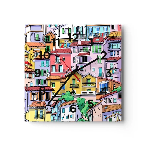 Reloj de pared - Reloj de vidrio - Ciudad alegre - 40x40 cm