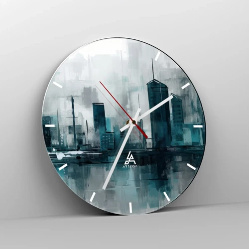 Reloj de pared - Reloj de vidrio - Ciudad color lluvia - 40x40 cm