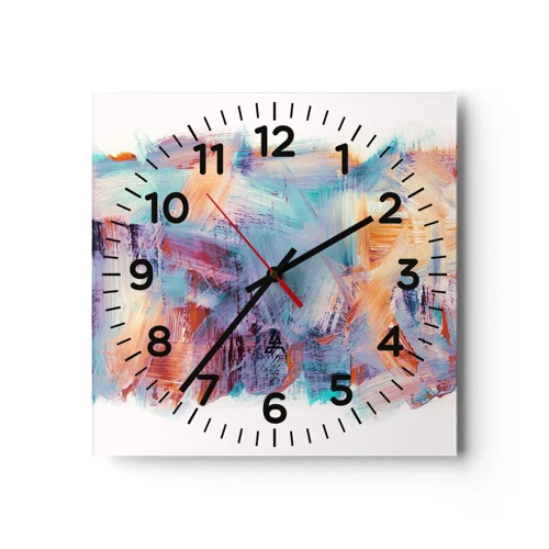 Reloj de pared - Reloj de vidrio - Colorido desorden - 30x30 cm