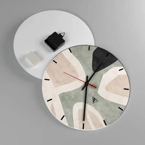 Reloj de pared - Reloj de vidrio - Composición con un toque negro - 30x30 cm