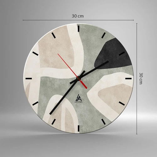 Reloj de pared - Reloj de vidrio - Composición con un toque negro - 30x30 cm