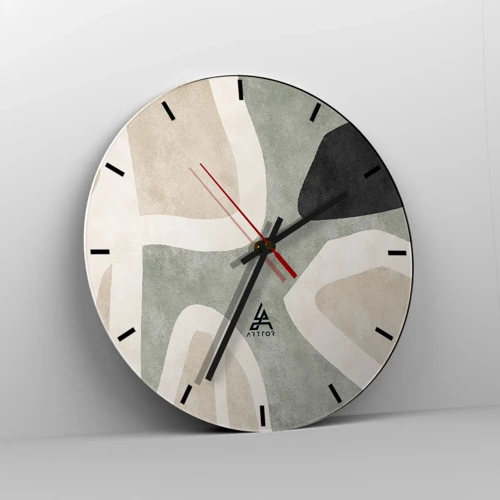 Reloj de pared - Reloj de vidrio - Composición con un toque negro - 30x30 cm