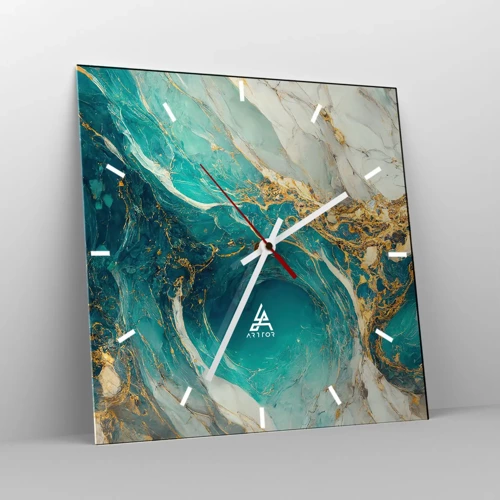 Reloj de pared - Reloj de vidrio - Composición con vetas de oro - 30x30 cm