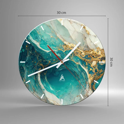 Reloj de pared - Reloj de vidrio - Composición con vetas de oro - 30x30 cm