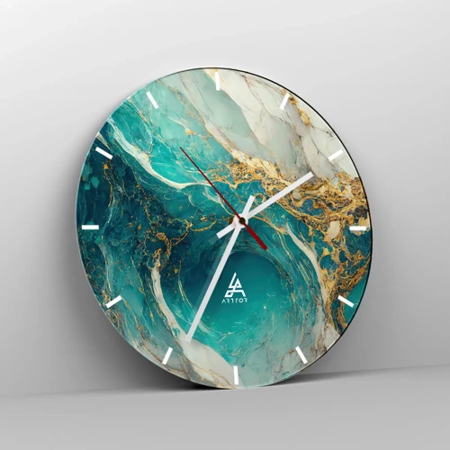 Reloj de pared - Reloj de vidrio - Composición con vetas de oro - 30x30 cm