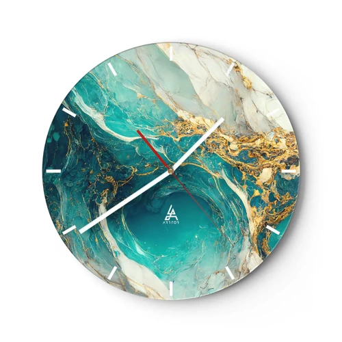 Reloj de pared - Reloj de vidrio - Composición con vetas de oro - 40x40 cm