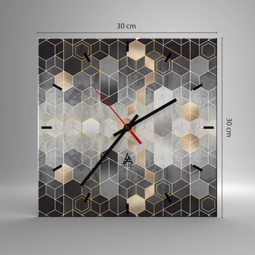 Reloj de pared - Reloj de vidrio - Composición de diamantes - 30x30 cm