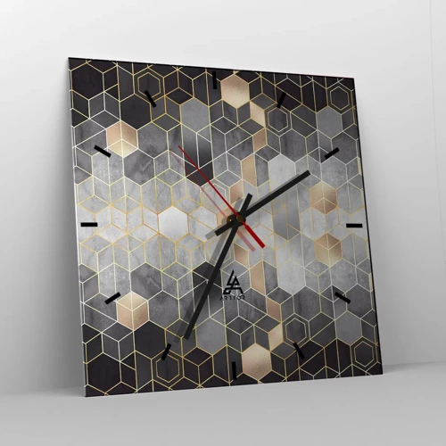 Reloj de pared - Reloj de vidrio - Composición de diamantes - 30x30 cm