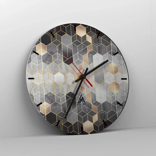 Reloj de pared - Reloj de vidrio - Composición de diamantes - 30x30 cm