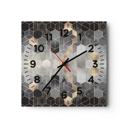 Reloj de pared - Reloj de vidrio - Composición de diamantes - 40x40 cm