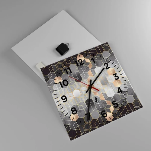 Reloj de pared - Reloj de vidrio - Composición de diamantes - 40x40 cm