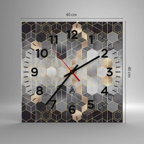 Reloj de pared - Reloj de vidrio - Composición de diamantes - 40x40 cm