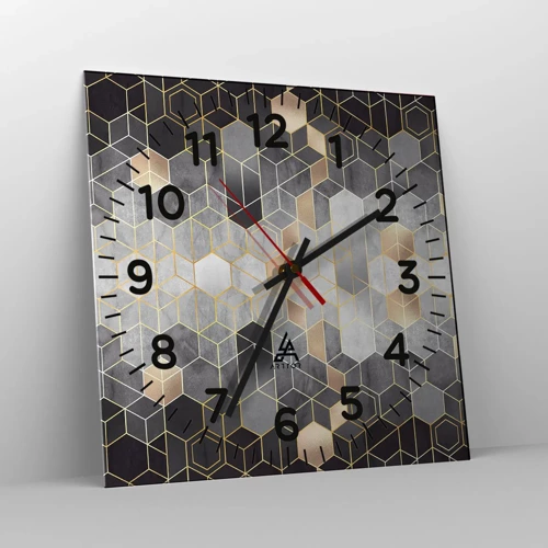 Reloj de pared - Reloj de vidrio - Composición de diamantes - 40x40 cm