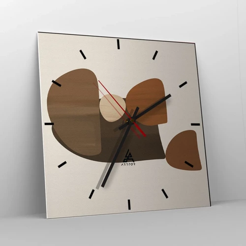 Reloj de pared - Reloj de vidrio - Composición en bronce - 30x30 cm