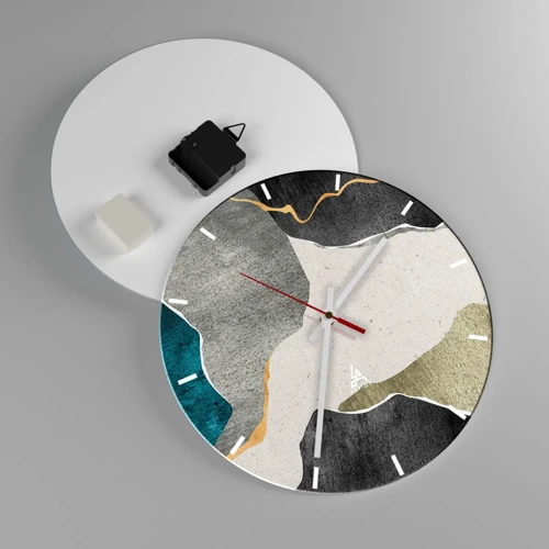 Reloj de pared - Reloj de vidrio - Composición en mosaico con una hebra de oro - 30x30 cm