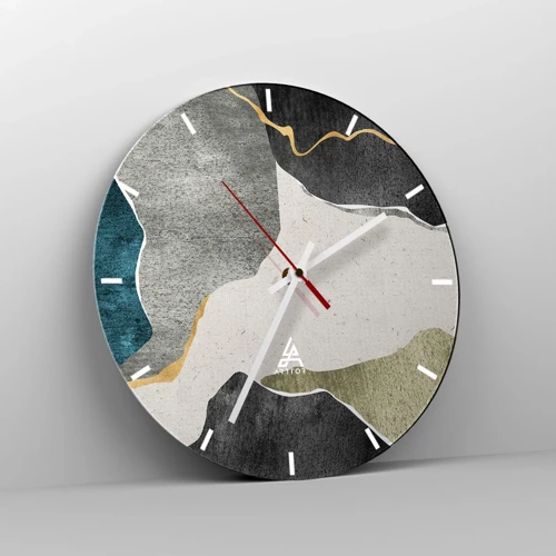 Reloj de pared - Reloj de vidrio - Composición en mosaico con una hebra de oro - 30x30 cm