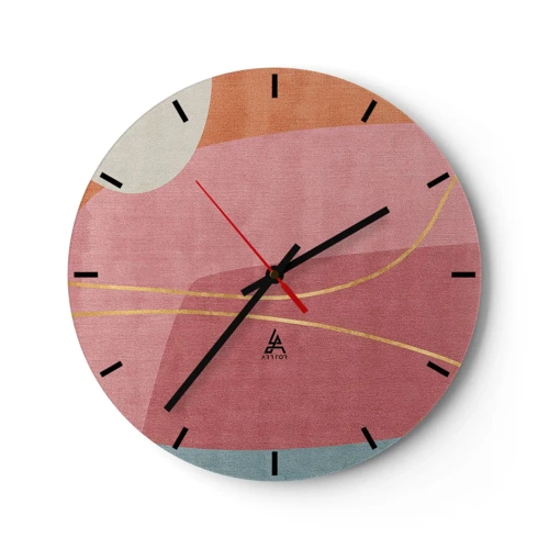 Reloj de pared - Reloj de vidrio - Composición en pastel con hilos de oro - 40x40 cm