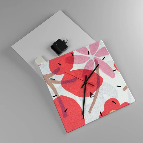 Reloj de pared - Reloj de vidrio - Composición floral en rosa - 30x30 cm