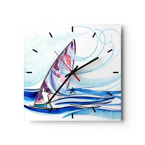 Reloj de pared - Reloj de vidrio - Con el viento al ritmo de las olas - 30x30 cm