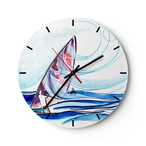 Reloj de pared - Reloj de vidrio - Con el viento al ritmo de las olas - 30x30 cm