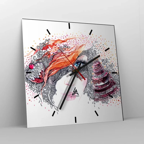 Reloj de pared - Reloj de vidrio - Con ella cada día es una fiesta - 30x30 cm