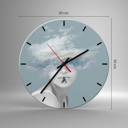 Reloj de pared - Reloj de vidrio - Con la cabeza en las nubes - 30x30 cm