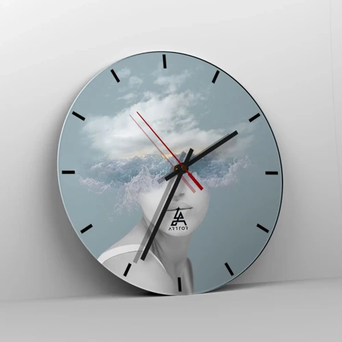 Reloj de pared - Reloj de vidrio - Con la cabeza en las nubes - 30x30 cm