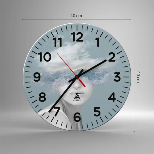 Reloj de pared - Reloj de vidrio - Con la cabeza en las nubes - 40x40 cm